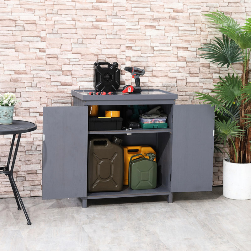 Galvanized Top Outdoor Tool Cabinet - Grey Shed For Storing Yard And Pool Tools Garden Storage Two Shelves, Grey, Organization