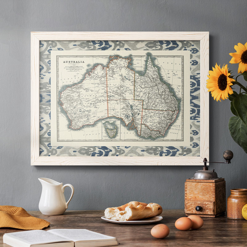 " Bordered Map Of Australia ", White Framed, 18" H x 26" W x 1.5" D