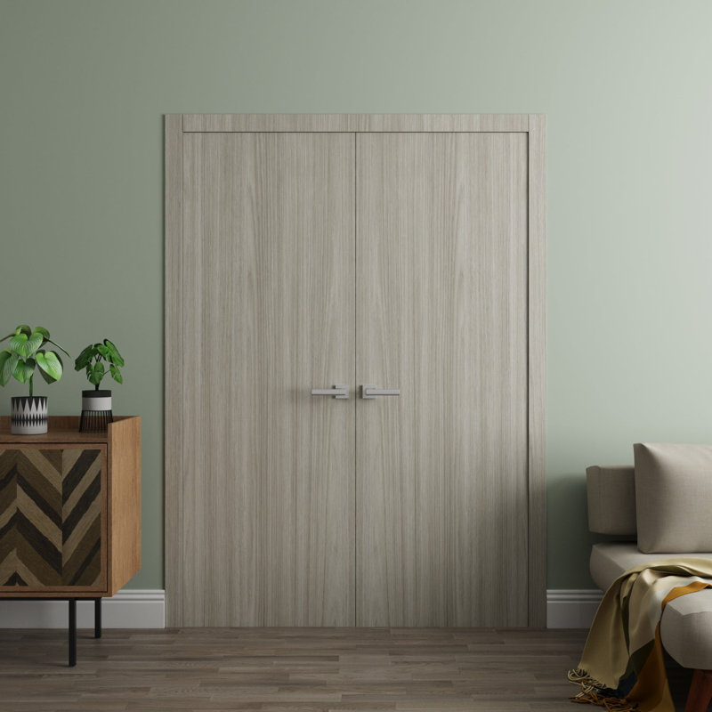 Interior Solid French Double Doors - ESSENTIAL 8001 - Wood Interior Solid Panel Frame - Closet Bedroom Modern Doors