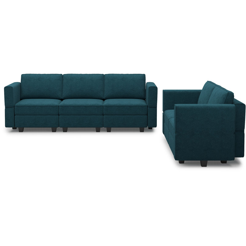 Canapé modulaire en velours Teangela, Ratine bleue