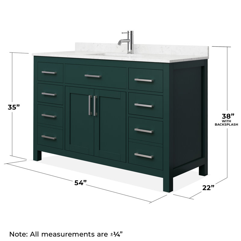 Beckett 54" Freestanding Single Bathroom Vanity with Cultured Marble Top, Green, Carrara Cultured Marble, Brushed Nickel