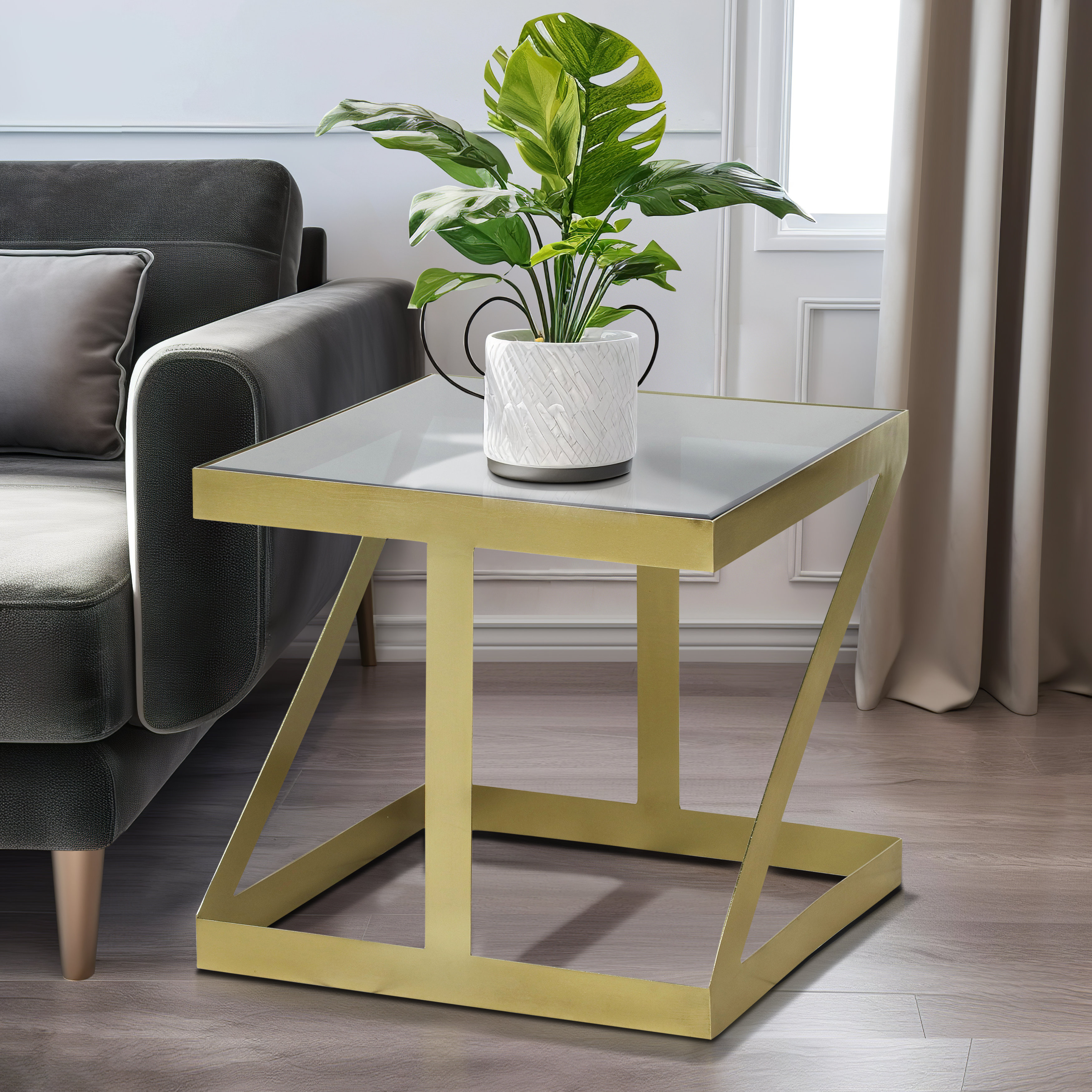 Everly Quinn Grisha Glass Top End Table | Wayfair