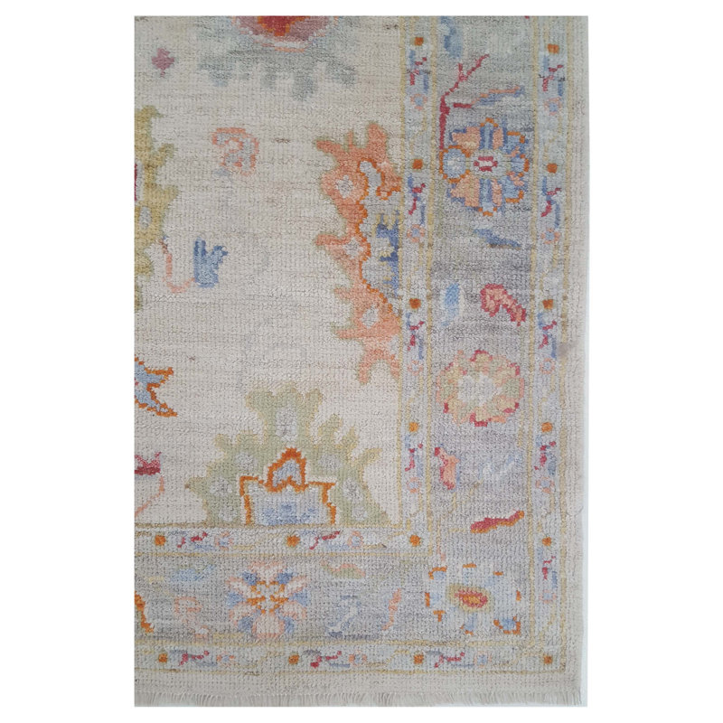 Pacific Ushak Wool Weft 4x6 Ivory Lt. Gray Transitional Hand Knotted Area Rug