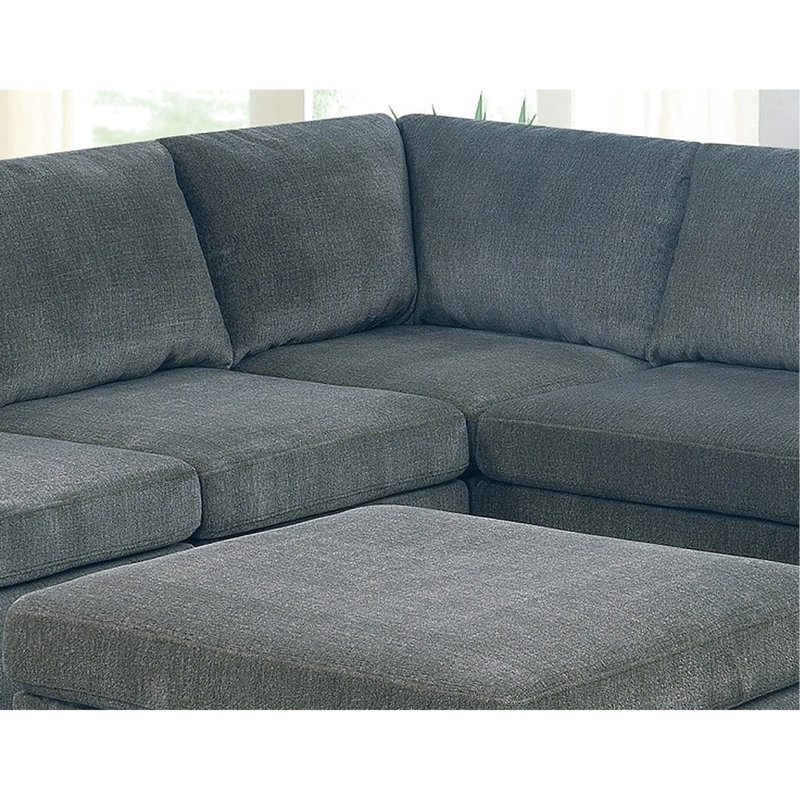 Modulaire moderne en chenille gris de 9 pièces pour grand salon, comprenant 3 canapés d'angle, 4 fauteuils sans accoudoirs et 2 repose-pieds avec une allure classique