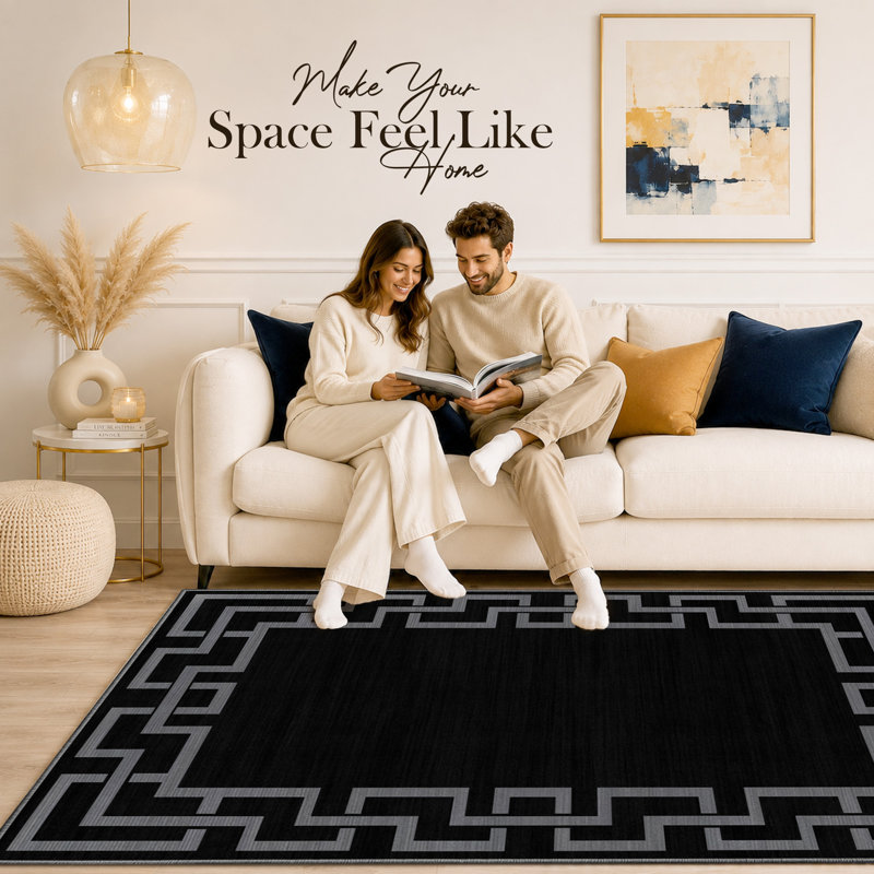 Bella Geometric and Abstract Shag, NICO BLACK, Rectangle (60x110 cm)