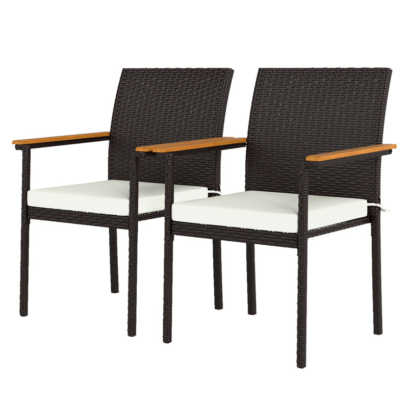 Ensemble de 2 chaises de patio en rotin avec accoudoirs en bois d'acacia Outsunny, blanc