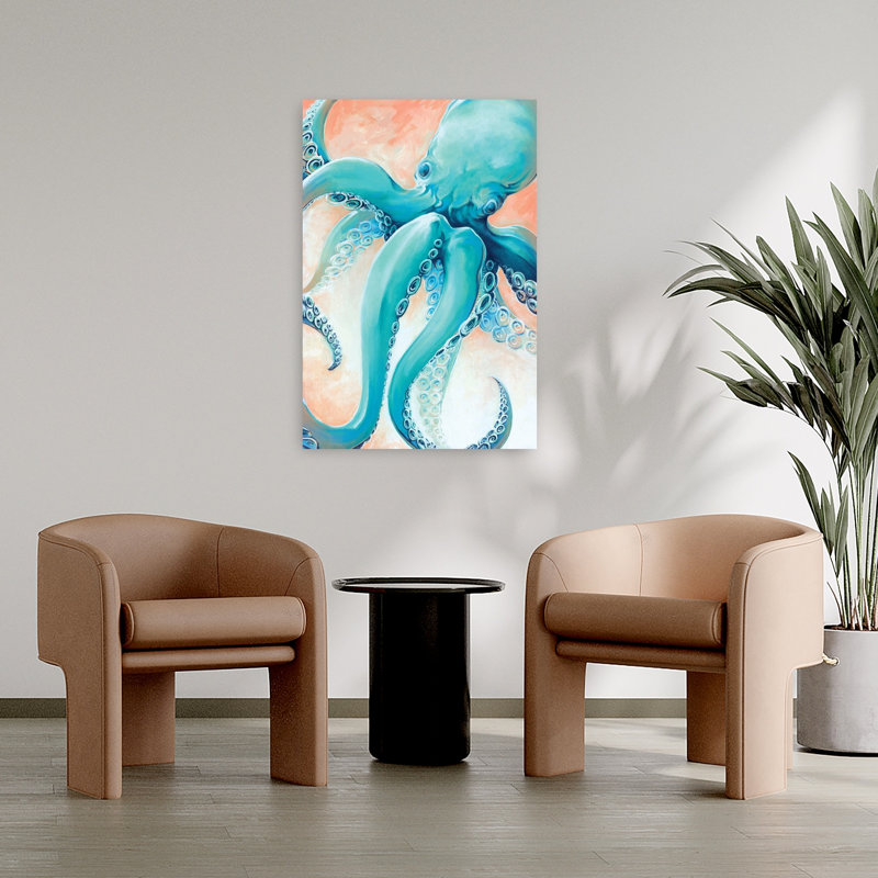 Aigue-marine, pieuvre, pieuvre, art côtier, H 36 po x l 24 po