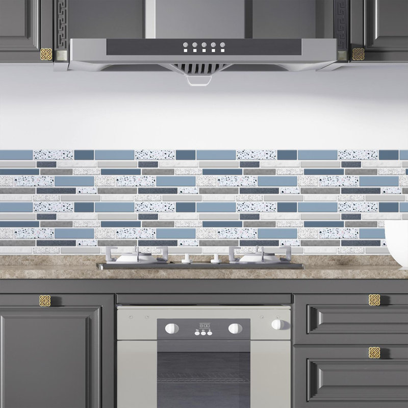 35.56cm W x 72.39cm L Aluminum Peel and Stick Mosaic Tile, Blue/Grey/Silver
