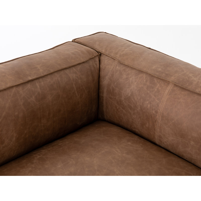 Strom 120" Leather Sectional, Left Hand Facing, Natural Washed Sand Top Grain Leather