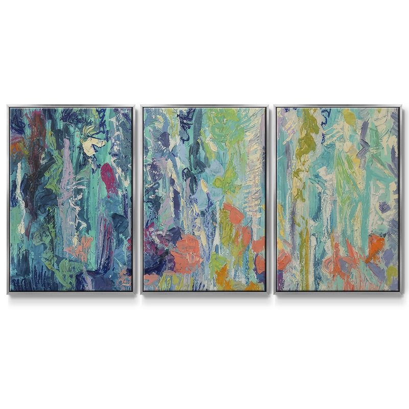 Downpour Butterflies - Toile encadrée multi-pièces, Encadrement argenté, H 40 po x l 78 po