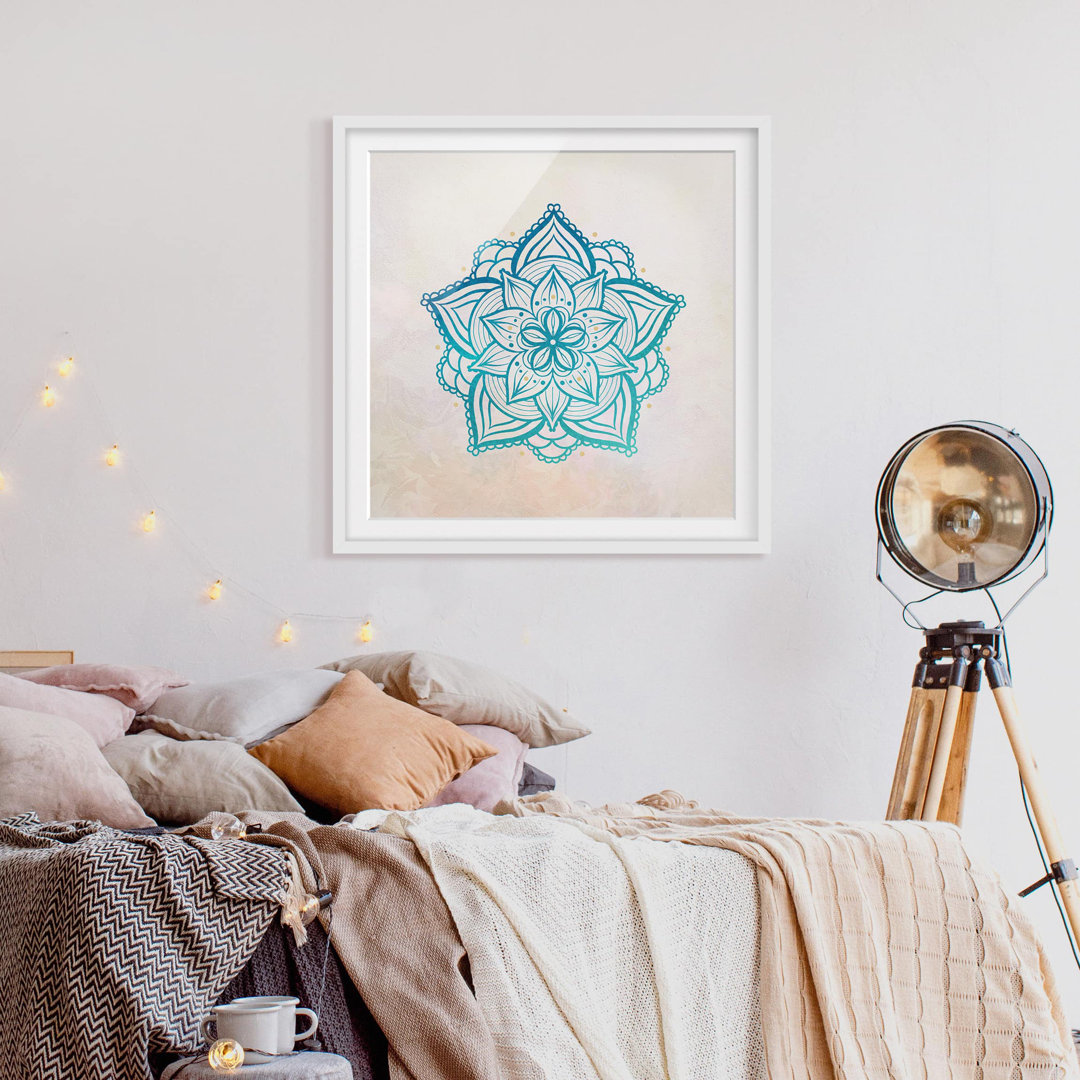 Gerahmtes Poster Mandala Illustration Mandala in Gold / Blau