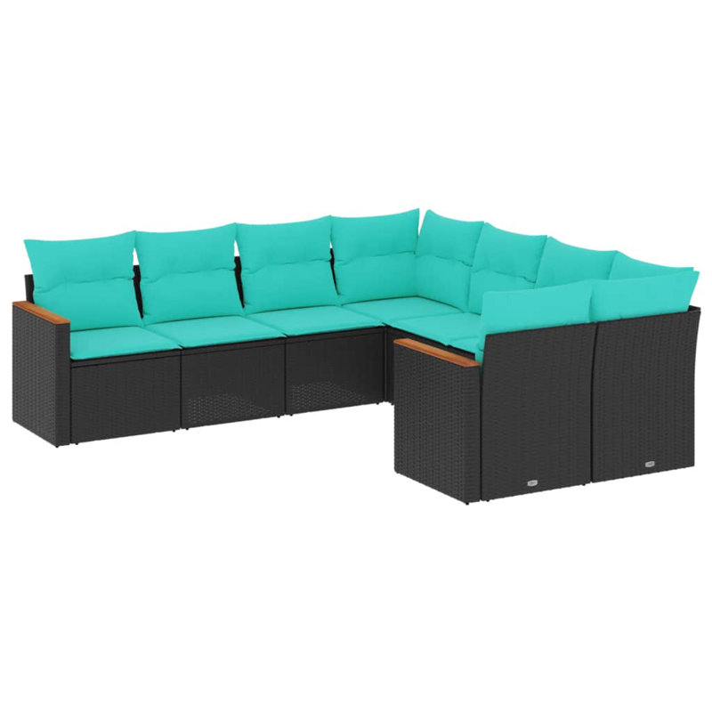  8 Piece Patio Sofa Set With Cushions Black Poly Rattan