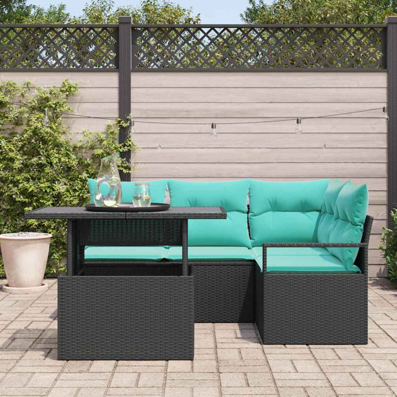 Ensemble de canapé de jardin avec coussin 5 pièces noir et bleu