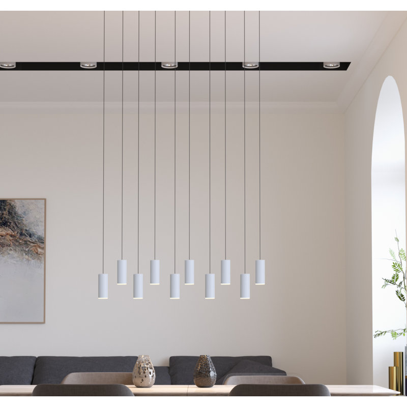 Luminaire suspendu cylindre 10 lumières grappe Bludovice, Blanc