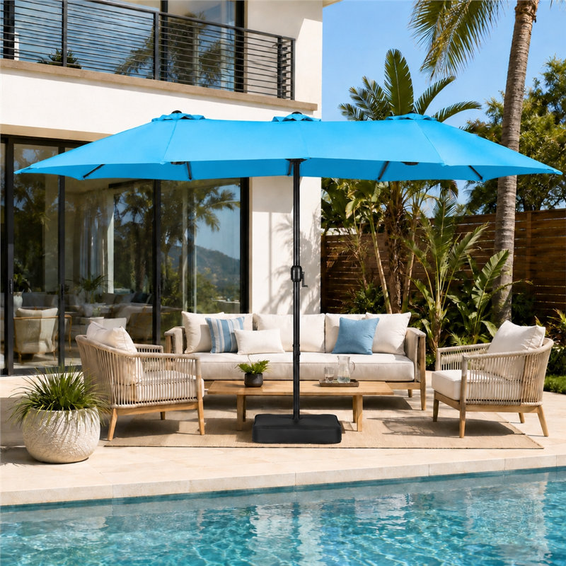 Parasol de marché rectangulaire de 13 pi x 8 pi avec base, parasol de patio triple, rouge (sable non inclus), Rouge