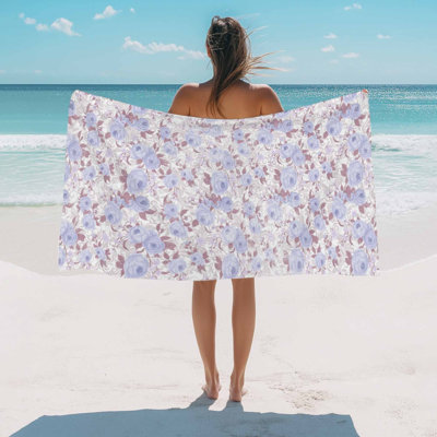 Serviette de plage violette à motif floral, motif camélias, absorbante, douce, grande, à séchage rapide, légère, idéale pour le camping, les voyages, le sport (yoga, gym, natation), pour adulte (89 x 178 cm).