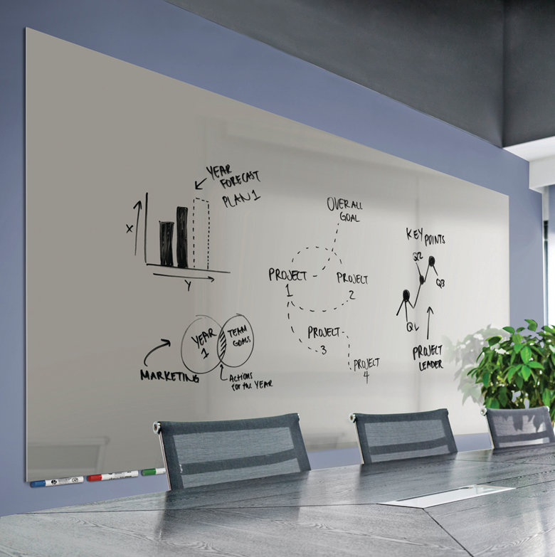 Tableau blanc mural Aria, H 48 po x l 72 po x L 72 po, Gris, Non