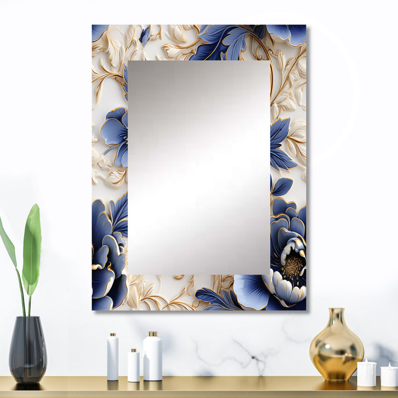 Motif victorien Altrud Cobalt Cameo Delight - grand miroir mural floral, miroir décoratif floral, impression d'art en métal