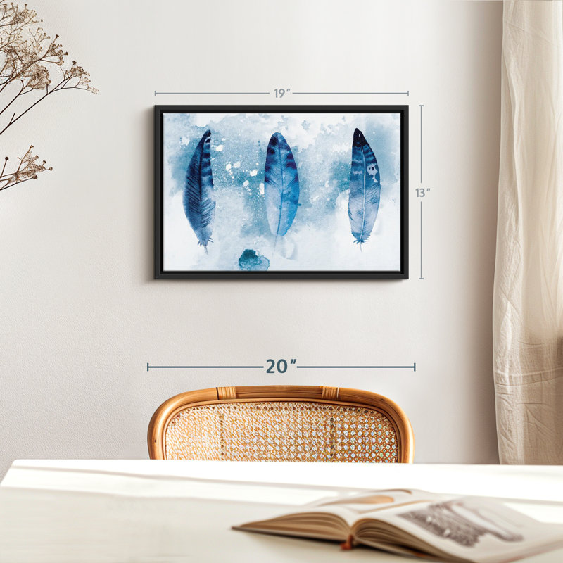 " Blue Grunge Feathers Canvas Print ", 13" H x 19" W