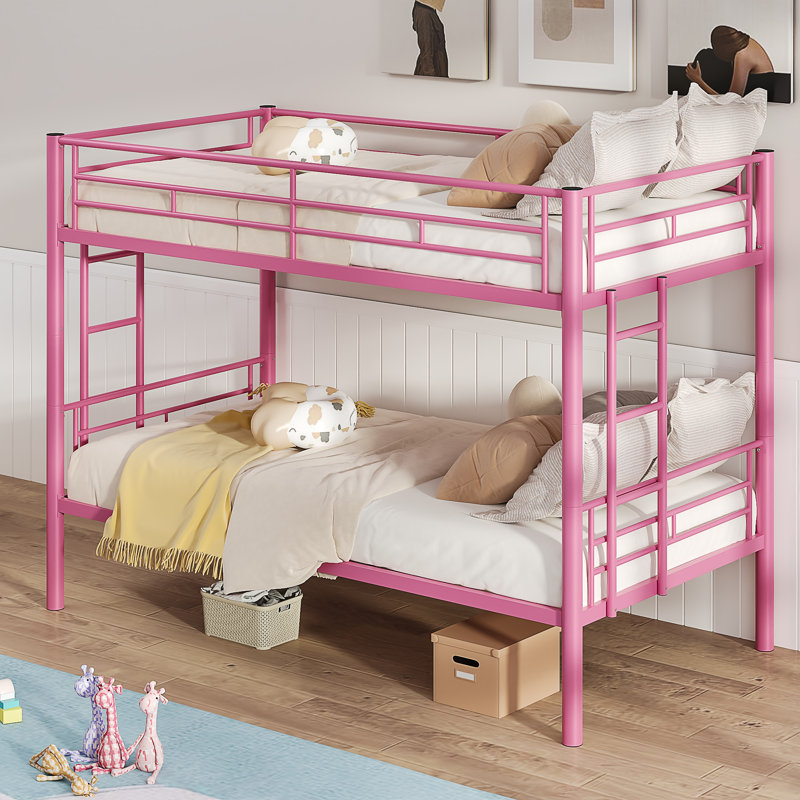Aafke Kids Twin Size Metal Bunk Bed Frame with Ladder & Full-Length Guardrail Heavy Duty Sturdy 2 in 1 Convertible Bunk Bed