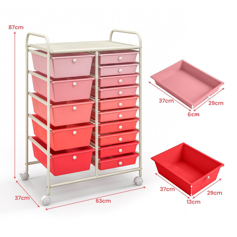 15 Drawer Storage Drawer, Pink