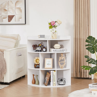 Cayhlin 3-Tier Corner Bookcase Cabinet with 8 Cubbies, Wooden Corner Shelf with Curved Front Design, Cube Toy Storage Organizer Corner Units for Small Space, Living Room, Bedroom, Entryway