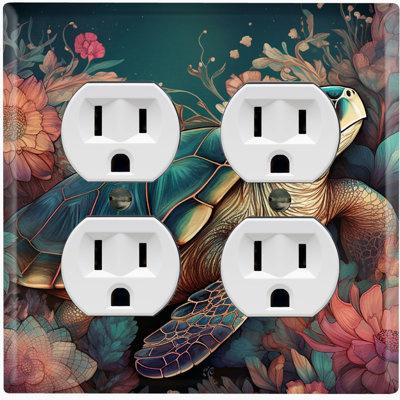 Ocean Turtle Green Flower Nature Themed 2 - Gang Duplex Outlet Standard Wall Plate