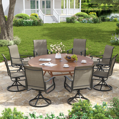 9-Piece 63" Round Outdoor Patio Dining Set With Swivel Armchair