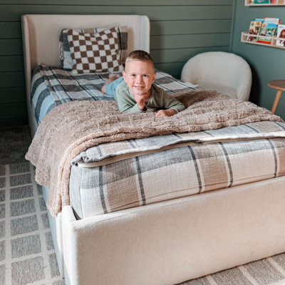Solid Wood Upholstered Panel Bed with Rectangular Headboard