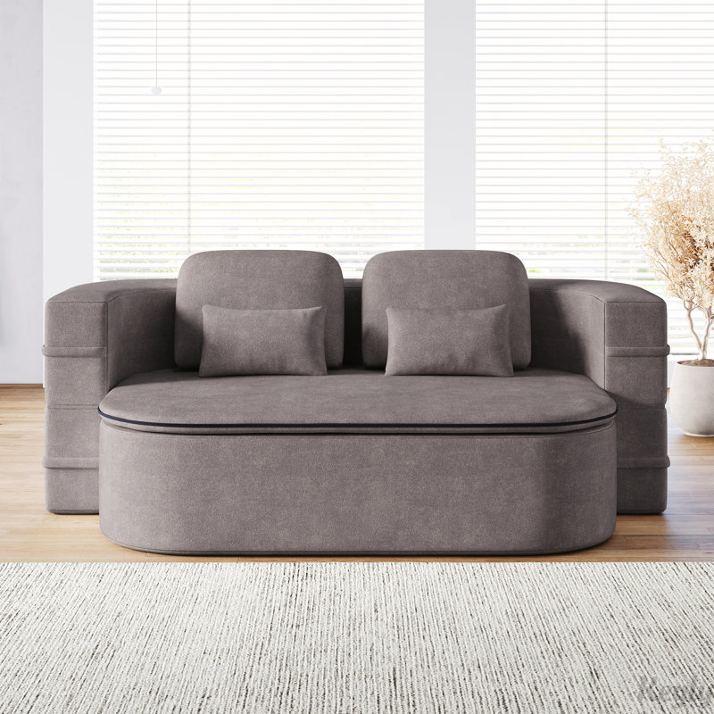Mikali  Compression Foldable Sleeper Sofa with Built-in Blanket & 4 Pillows, Gray Chenille