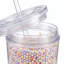 Gobelet isotherme réutilisable de 760 ml à double paroi avec couvercle et paille, orné de confettis, sans BPA.