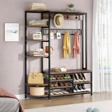 Free Standing Closet Organizer, Entryway Bench with Coat Rack