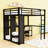 Metal Loft Bed with Wardrobe and Desk,Shelves-1272760822-1272760817