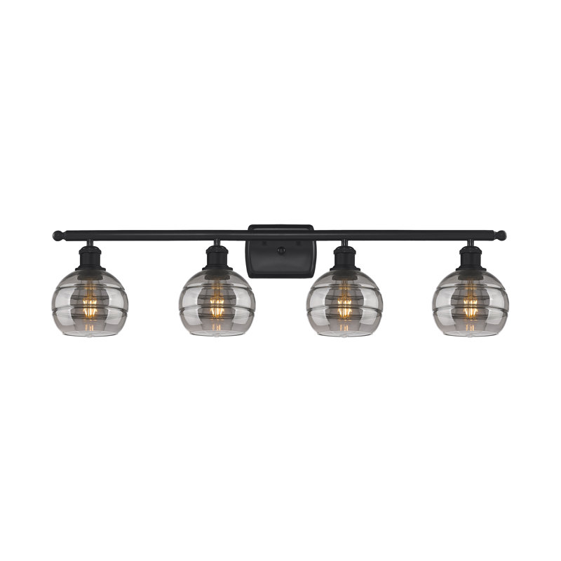 Éclairage pour meuble-lavabo à 4 lumières à intensité variable Chartoff, Gris fumée clair, Noir mat