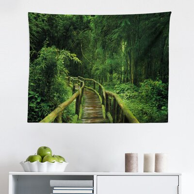 Jungle Tapestry, Freshness Tropical Thailand Forest With Wooden Bridge Foliage Calm Landscape, Fabric Wall Hanging Decor For Bedroom Living Room Dorm, -  East Urban Home, 7727FADC882E41E2B51E52DCB4A1B61D