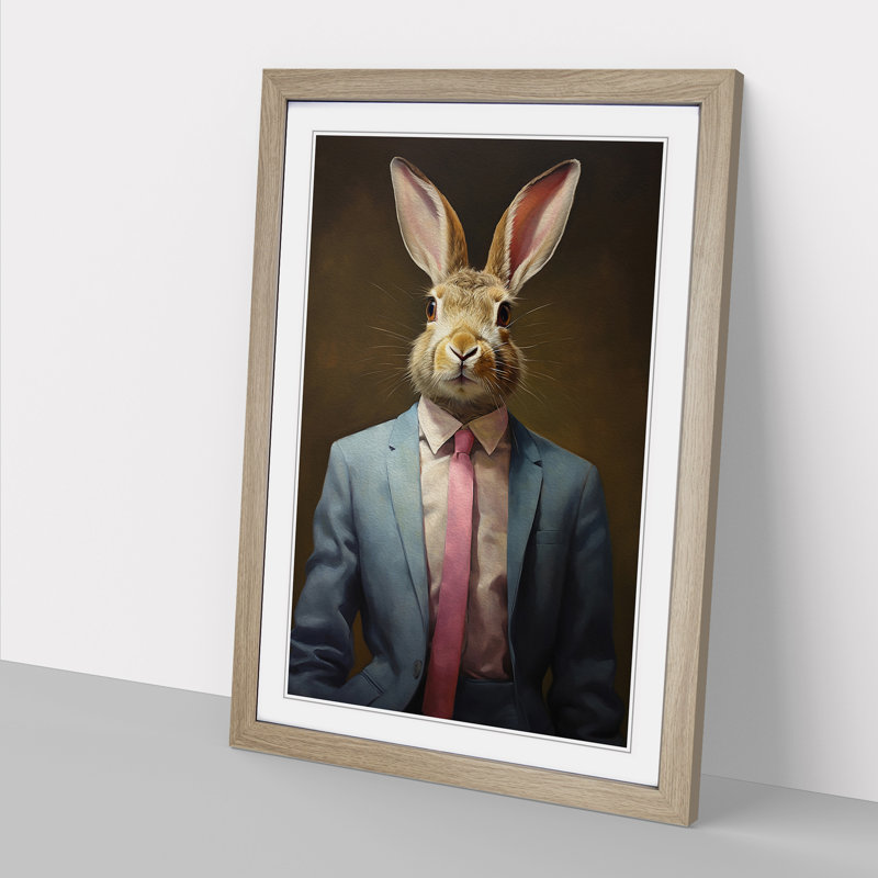 Rabbit in a Suit Painting No.4 - Framed Print, Oak , 64cm H x 46cm W x 2cm D