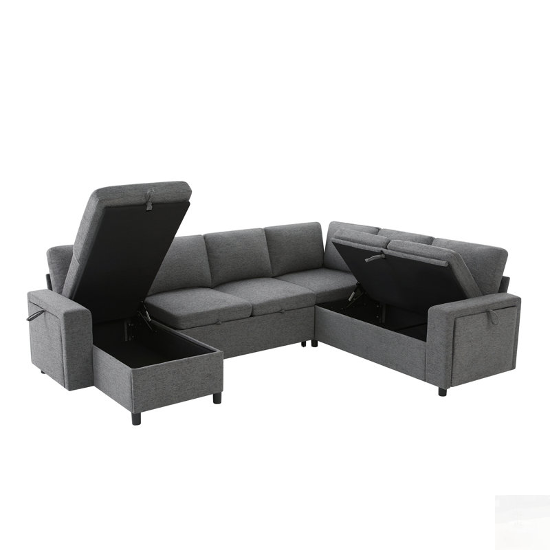 Canapé-lit modulaire en U convertible avec rangement, chargeur USB et porte-gobelets, canapé-lit en chenille pour le salon