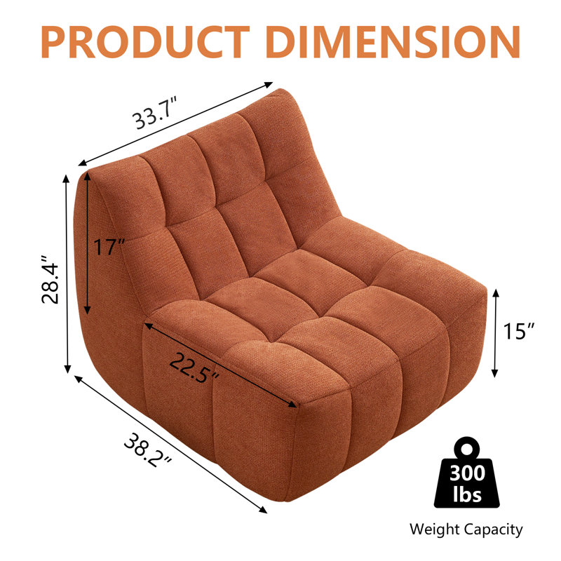 Fauteuil à billes surdimensionné avec mousse à mémoire de forme, Tissu orange