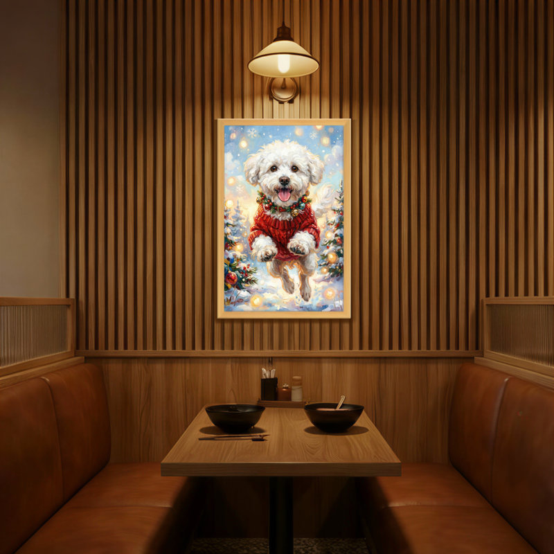 Animaux, chien de Noël en chandail rouge sautant, H 18 po x l 12 po