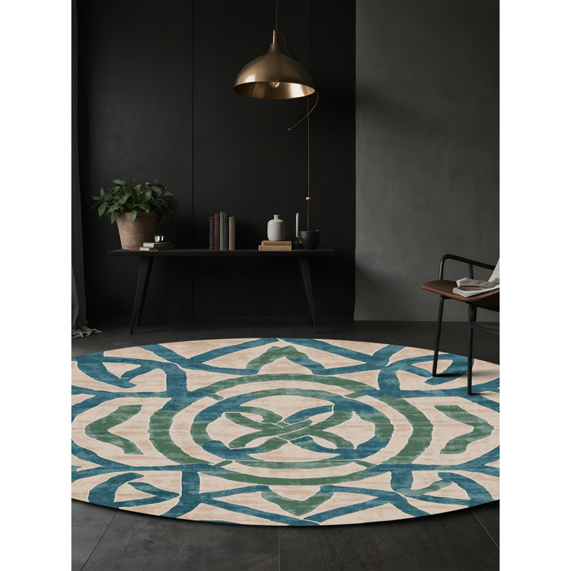 Machine Washable Beige Area Rug, Round 5'