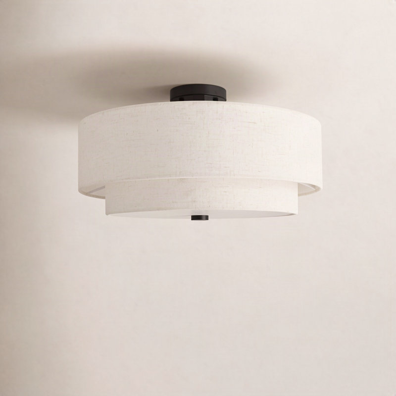 Flaire Linen Blend Semi Flush Mount, English Bronze, Oatmeal