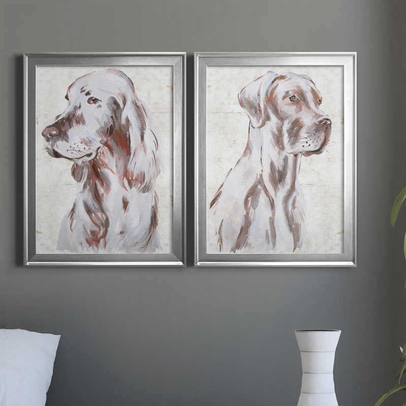 «Sitting Dog III», reproduction encadrée de qualité supérieure - prête à être accrochée, H 36,5 po x l 53 po x P 1 po, Argent
