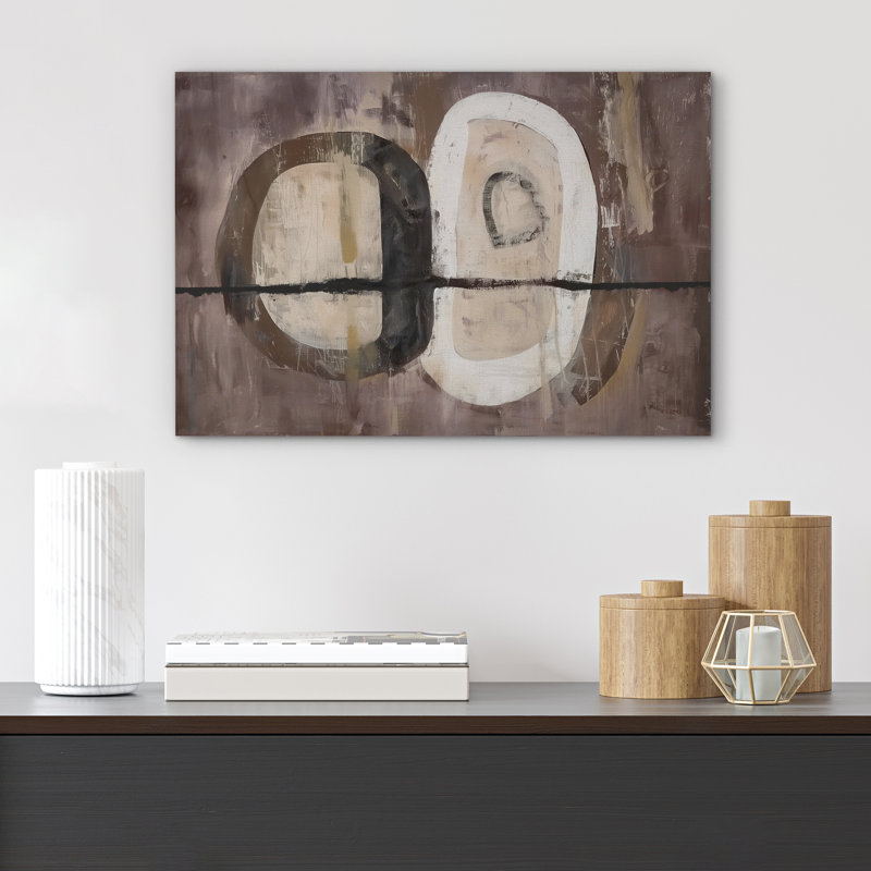 Style Mid-Century, brun foncé, formes abstraites neutres, grand cadre rustique, décor minimaliste M31, H 12 po x l 18 po