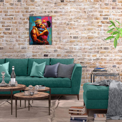 African American Wall Art - King And Queen Decor For Bedroom Couples, Black Love Canvas Print Framed Ready To Hang 18X24''