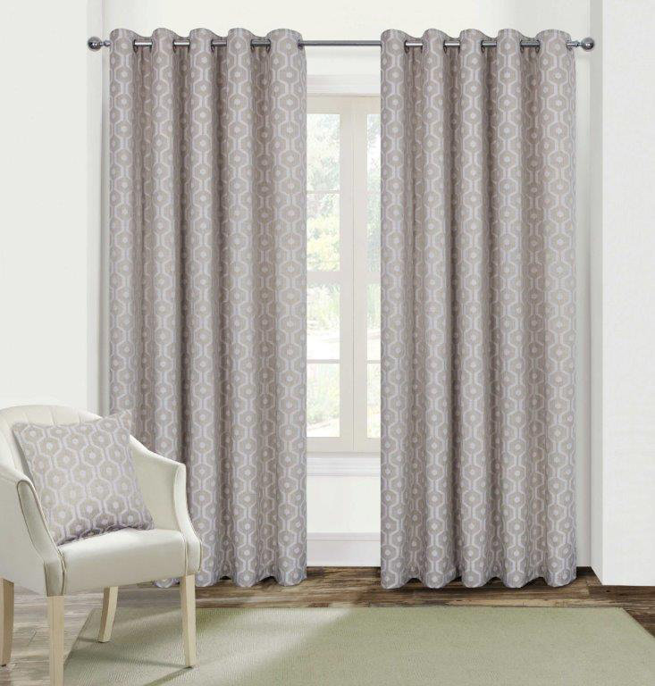 Annaluisa Polyester Standard Eyelet Curtain Pair, 46cm Width x 54cm Drop, Natural