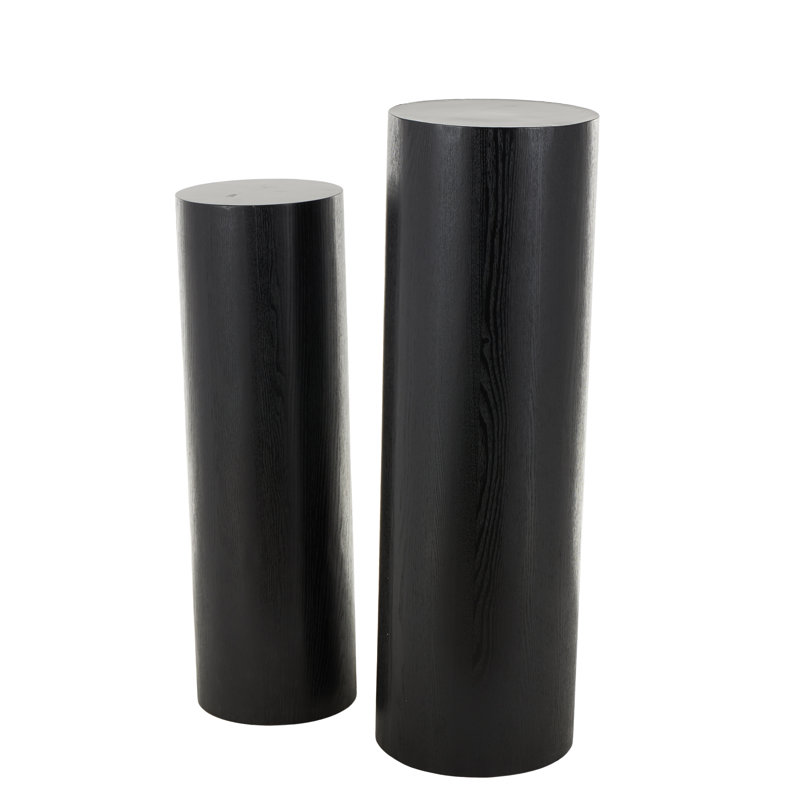Black Wood Handmade Pedestal Side End Pedestal Table, Set of 2 40", 34"H, Black