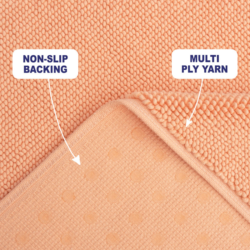 Chemung 100% Cotton Non-Slip Bath Rug, 24" L x 17" W, Malibu Peach