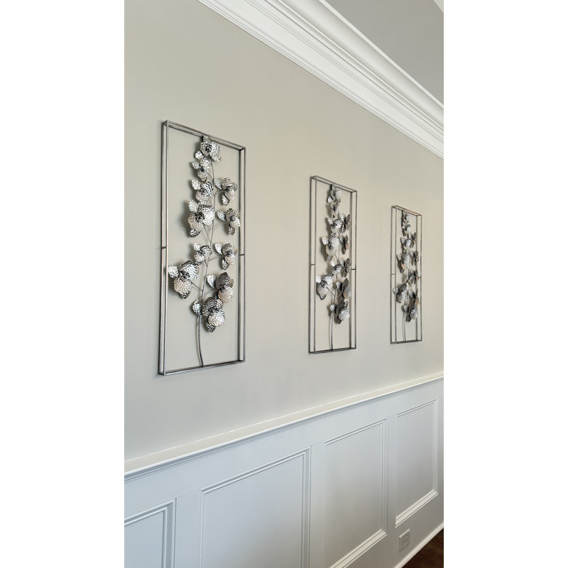 Art mural fleur métallique, Argent argent