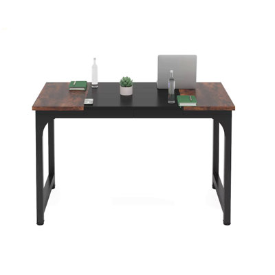 70.8" Executive Office Desk, Large Modern Computer Workstation With Thick Metal Frame, Rustic Brown & Black Business Furniture For Home Office