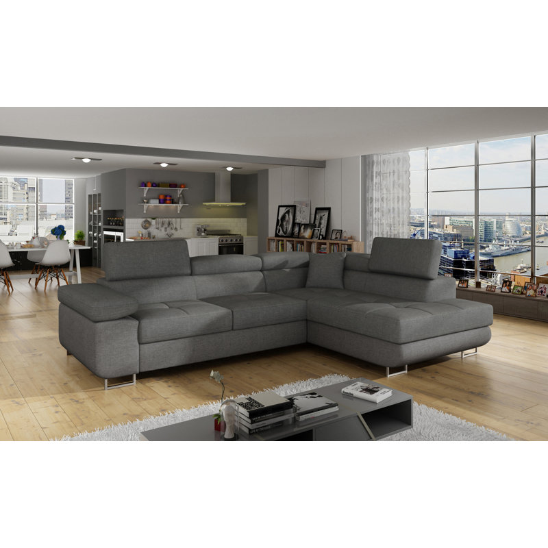 Geers 3 Seater Sofa Bed, Right Hand Facing, Grey, 90 cm H x 275 cm W x 202 cm D